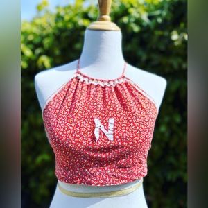 Vintage Handmade tie Halter 60s 70s floral N Small petite